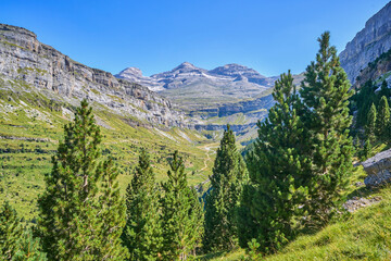 Ordesa Valley in the Pyrenees. Ordesa and Monte Perdido National Park seen from the Hunters' Trail, Huesca, Aragon, Spain.