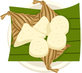 Ketupat palas and lemang illustration. Malaysian traditional food.