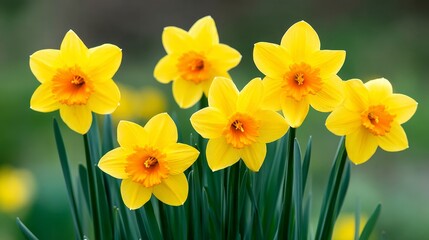 Sunny Daffodil Cluster - Bright yellow daffodils symbolize springtime, joy, new beginnings, rebirth, and happiness. A cheerful cluster basking in sunlight