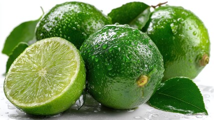 a fresh, juicy lime with a glossy green skin and bright flavor on a white isolated background, tangy and fresh design
