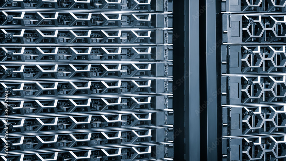 Poster vertical racks modern data internet servers storage of big data