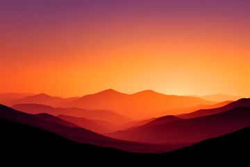 Sunset Hues Over Misty Mountains - Serene landscape, ombre sunset, misty mountains, tranquility, nature's beauty. Evokes peace, calmness, and the beauty of nature
