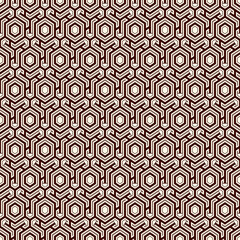 Honeycomb seamless pattern. Hexagon mosaic tiles ornament. Ethnic surface print. Repeated geometric figures background. Ornamental wallpaper. Modern geo design digital paper. Vector abstract art.