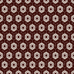 Honeycomb seamless pattern. Hexagon mosaic tiles ornament. Ethnic surface print. Repeated geometric figures background. Ornamental wallpaper. Modern geo design digital paper. Vector abstract work.
