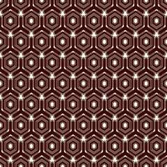 Honeycomb seamless pattern. Hexagon mosaic tiles ornament. Ethnic surface print. Repeated geometric figures background. Ornamental wallpaper. Modern geo design digital paper. Vector abstract artwork.