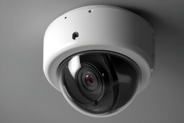 A close-up of a modern, high-tech CCTV security camera mounted on a ceiling, surveillance equipment providing security and monitoring in a contemporary setting.