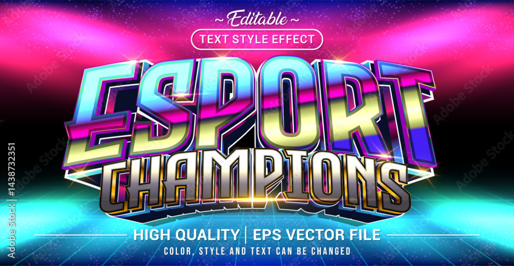 Poster editable text style effect - e-sport champions text style theme. vector text style illustration temp
