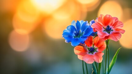 Vibrant Blue and Orange Flowers Sunset Bloom