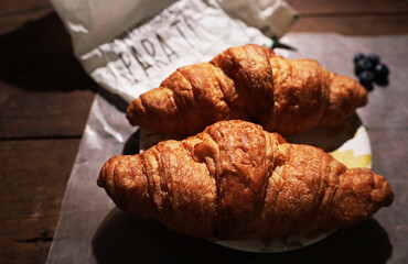 croissant on a wooden table