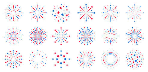 4th of July fireworks set, USA Independence Day fireworks