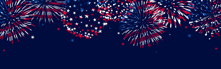 Fourth of July background, USA flag fireworks border