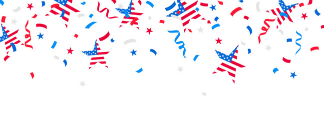 USA background, 4th July celebration border, flag, confetti