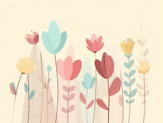 Stylized Floral Illustration: Pastel Harmony