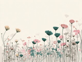 Delicate Floral Meadow Illustration on Beige Background