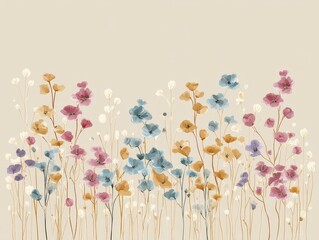 Floral Watercolor Meadow on Beige