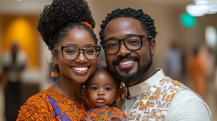 Happy family portrait, indoor setting, blurred background, ideal for family blogs