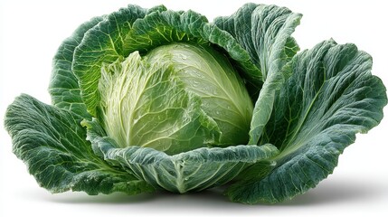 Obraz premium a fresh, green cabbage with smooth, crisp leaves on a white isolated background, fresh and healthy design