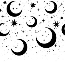 Horizontal seamless pattern of stars and crescents silhouettes