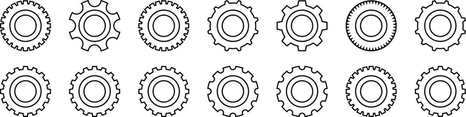 Black and White Gear Mechanism Icons – Industrial Engineering Concept