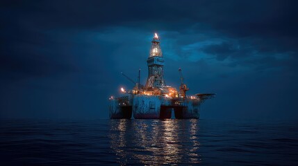 Fototapeta premium Offshore oil rig at night