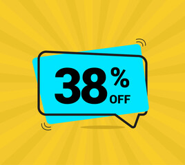 38% OFF sale, thirty eight percent. Coupon of Discount Price. Discount promotion. Banner for One percent off offers. Yellow and blue Design. Vector illustration.