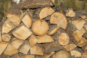 Firewood chopped and stored for lighting small log fires in winter