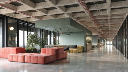 Fototapeta premium Open-plan modern office space with modular seating