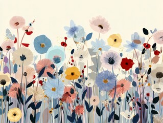 Pastel Floral Dreamscape: A Delicate Garden Illustration