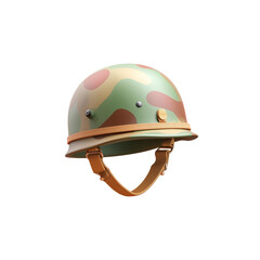 Fototapeta premium A camouflage military helmet featuring a patterned design and a strap for secure wear.