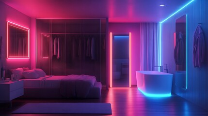 Stylish neon lit bathroom with modern features and luxurious design picture