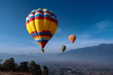 Fototapeta premium Colorful Hot Air Balloons Drifting in a Clear Blue Sky
