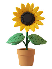 Obraz premium Adorable cartoon sunflower in a terracotta pot bright yellow petals 3d joy on transparent background
