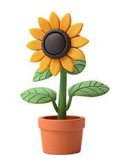 Obraz premium Adorable 3d render of a sunflower in a pot yellow flower potted plant art on transparent background