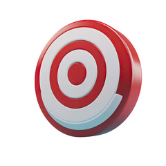 Red and white circular target icon 3d render graphic design element aim on transparent background