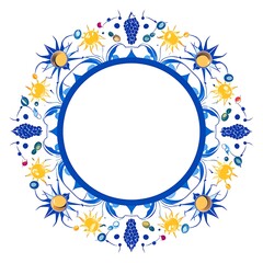 Fototapeta premium Elegant Image of Circular Blue Floral Wreath for Italian Ferragosto Poster
