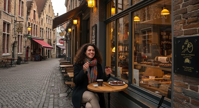 Tourist Enjoying Chocolate in a Cozy Caf&eacute;