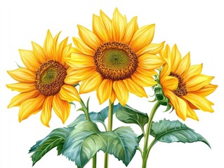 Obraz premium Vibrant sunflowers in a detailed illustration