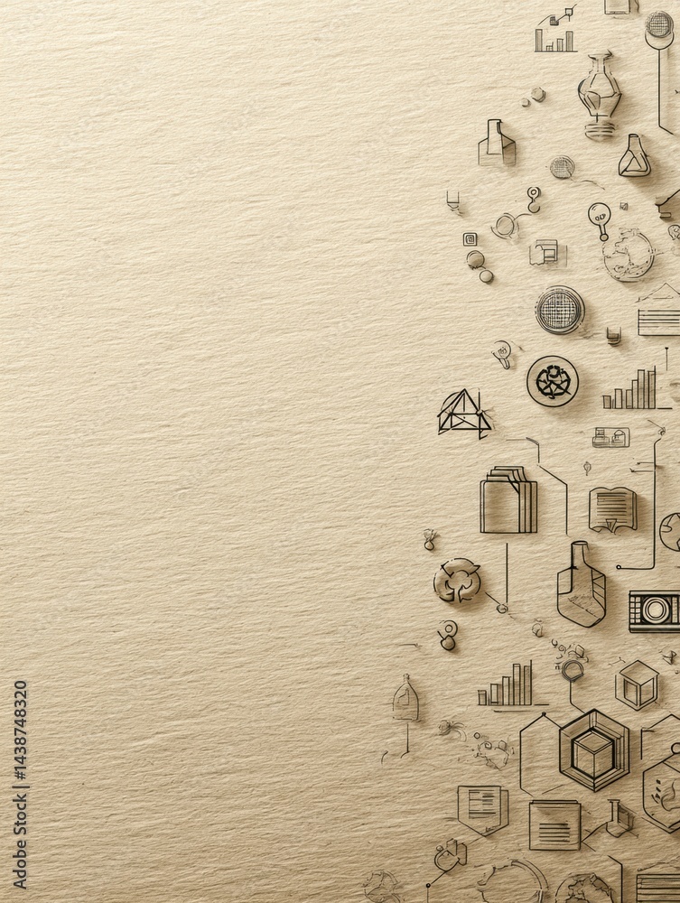 Aufkleber recycled paper texture featuring infographic icons showcasing sustainability and data visualization 