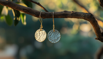 Eco-friendly recycled metal earrings in nature-inspired design for sustainable fashion. eco-conscious jewelry, sustainable style, nature-inspired accessories, environmental awareness, handmade