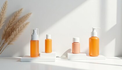 Clean minimalist product display on white backdrop, advertising, serum