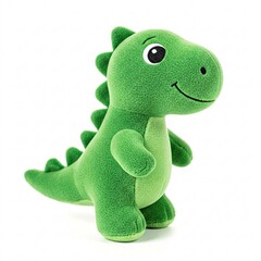 Naklejka premium Green plush toy dinosaur with big eyes, isolated on a white background
