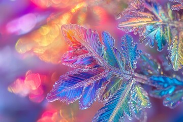 Close-up of vibrant, colorful ice crystals