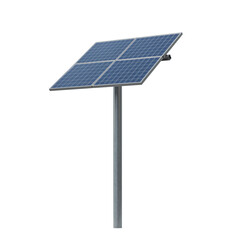 Single Solar Panel Mounted On Tall Metal Pole On Transparent Background