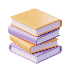 Stack of pastel orange and purple books isolated on 3d icon text study on transparent background
