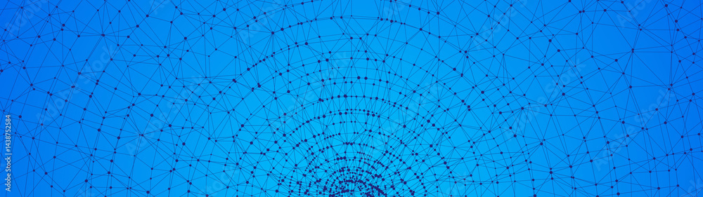 Poster Technology abstract background. Dots connected by lines. Minimalist mesh backdrop. Abstract polygonal radial shape. Plexus circles.