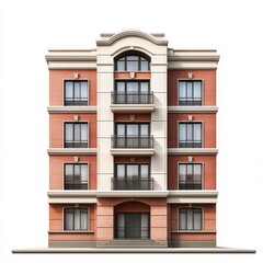 Fototapeta premium Multi-story residential building facade. A classic, well-maintained structure with balconies and arched windows