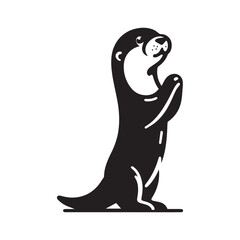Otter standing with paws up silhouette vector style with White Background	