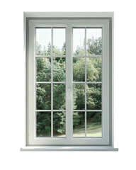 White window frame with green trees view outside modern design day home on transparent background