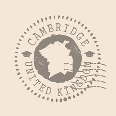 Stamp Postal of  Cambridge is the city of  United Kingdom. Map Silhouette rubber Seal.  Design Retro Travel. Seal of Map Cambridge grunge  for your design.  EPS10