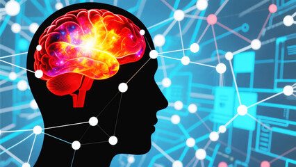 Human Head Profile with Nebula Brain Symbolizing Infinite Mind Potential and Networks